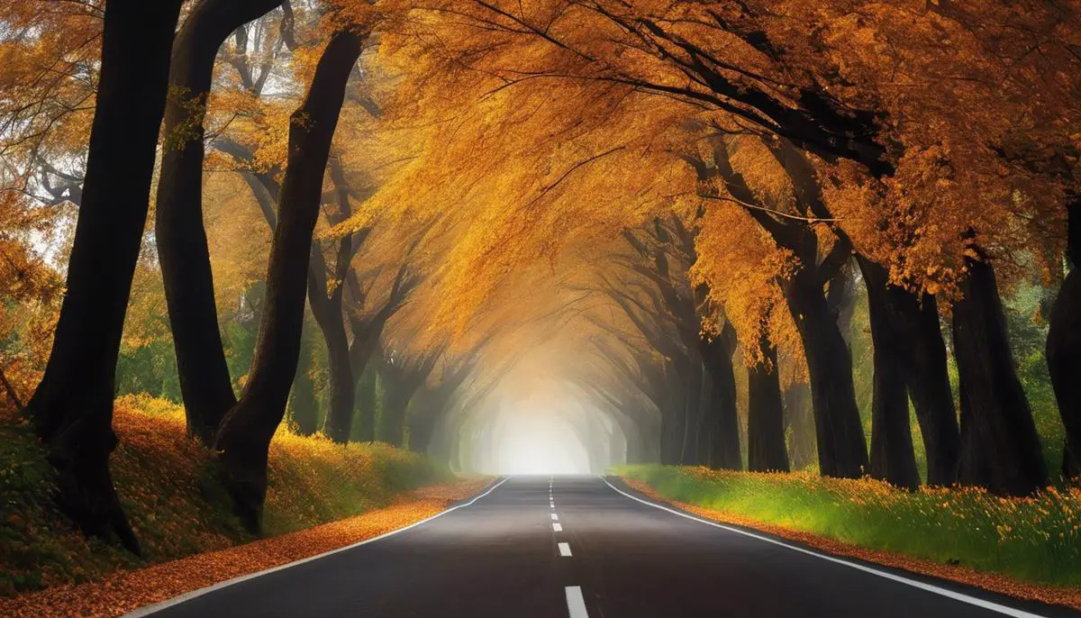 Imagen de una carretera ascendente rodeada de árboles, que simboliza el proceso de ascenso en la blogosfera